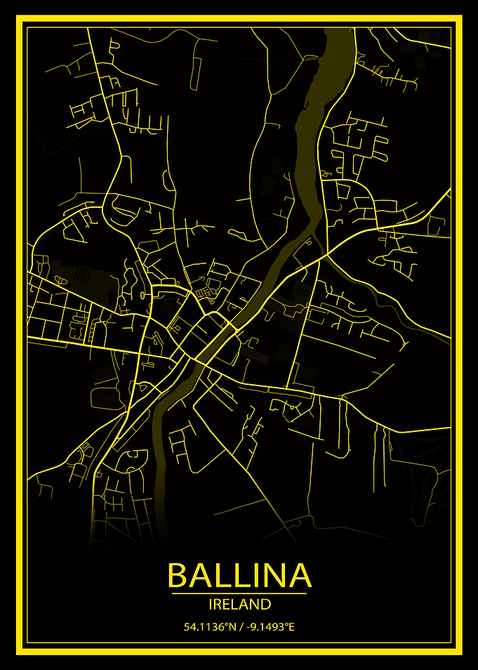 Ballina Black Yellow Map