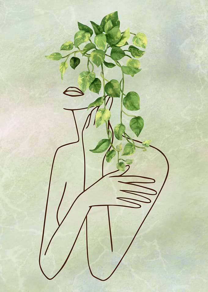 Woman with Green Leaves