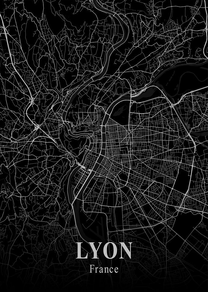 Lyon City Map Dark