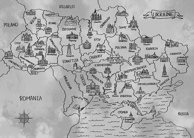 Ukraine Gray Vintage Map