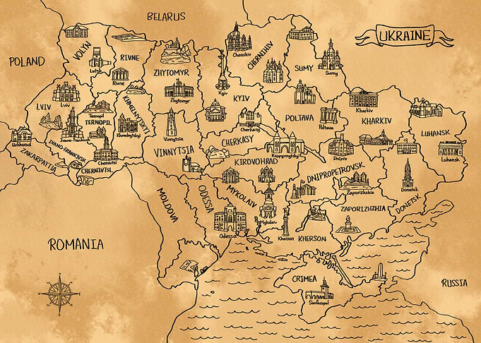 Ukraine Vintage Brown Map