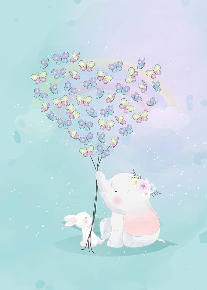 Cute Elephant an Bunny