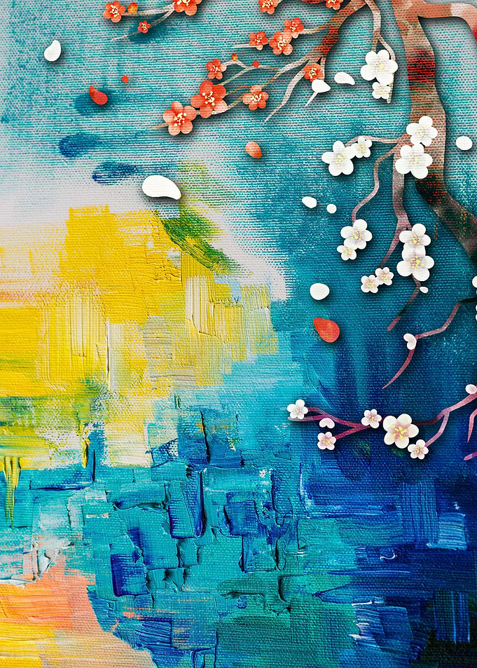 Abstract plum blossom Bleu