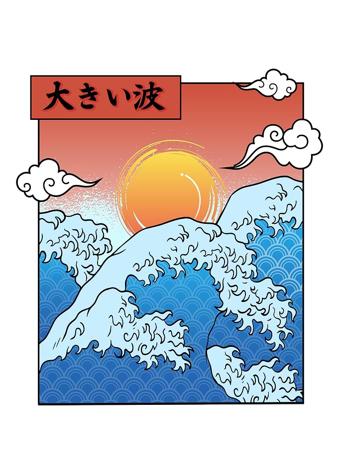 Japanese Sunset And Waves