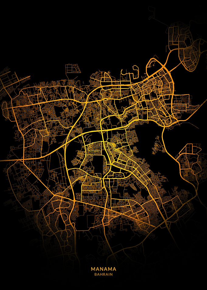 Manama City Map Gold
