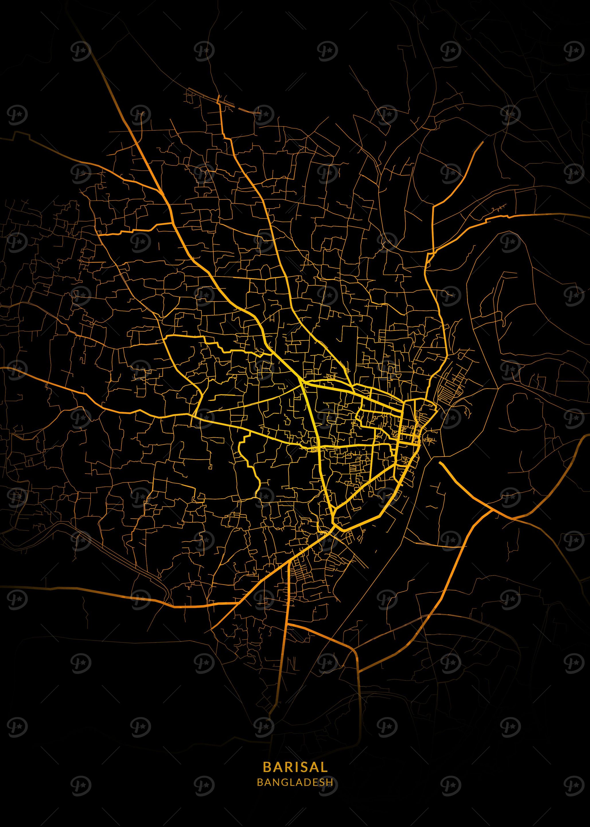 Barisal City Map Gold
