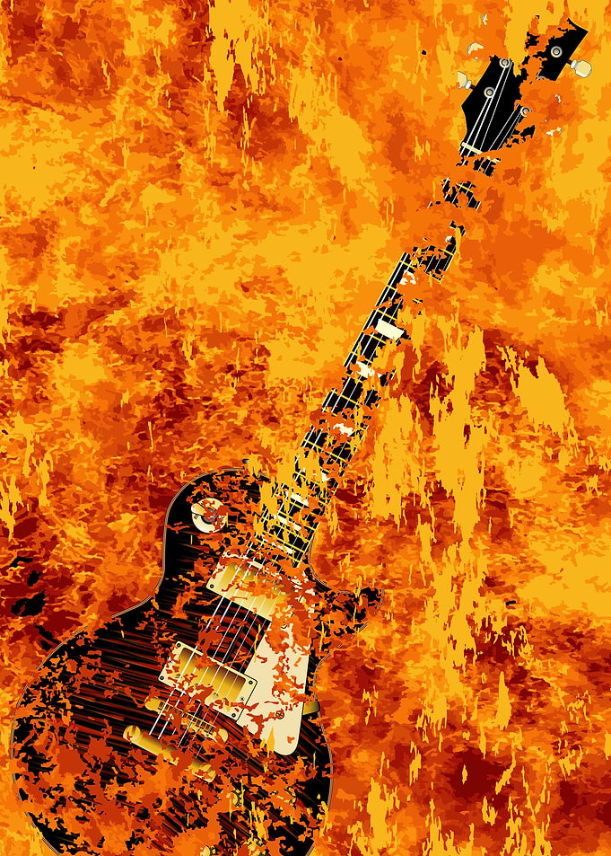 Burning Black Rock Guitar