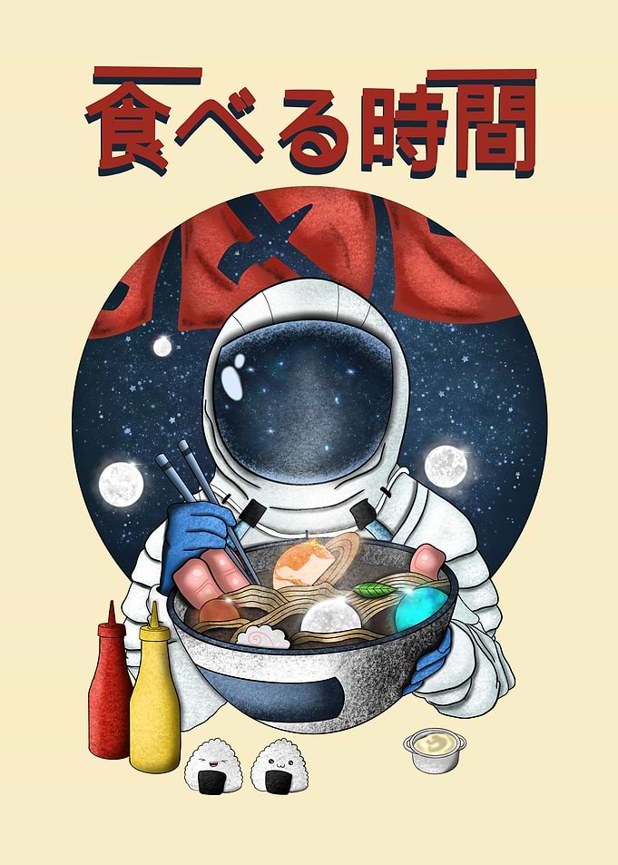 astronaut eating ramen