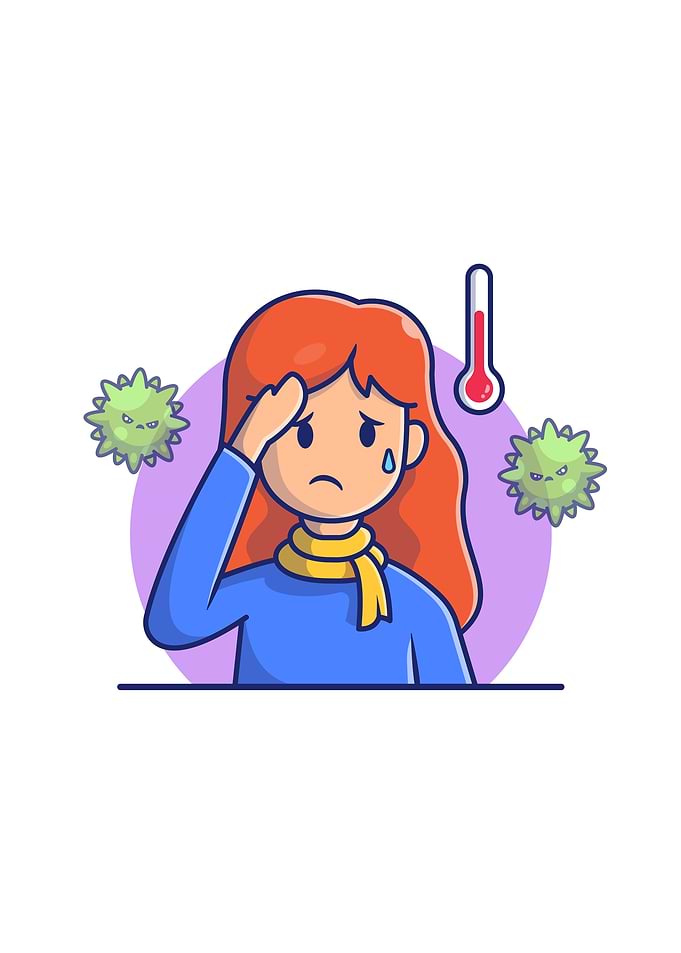 Girl With Fever And Flu