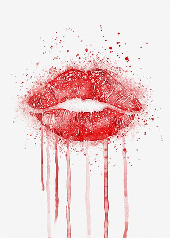 Red Lips kiss watercolor
