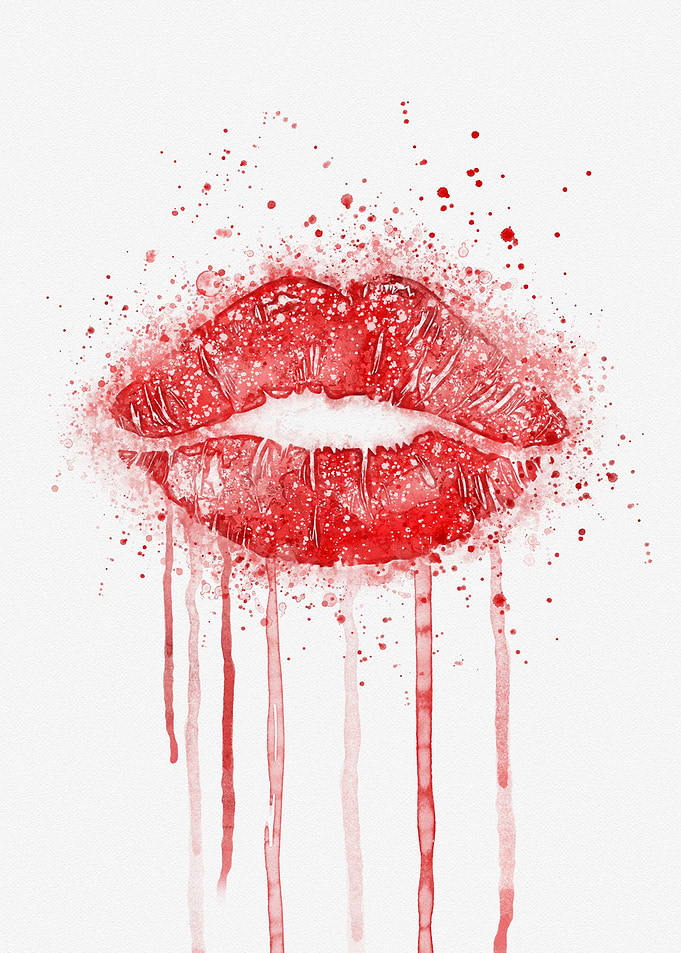 Red Lips kiss watercolor