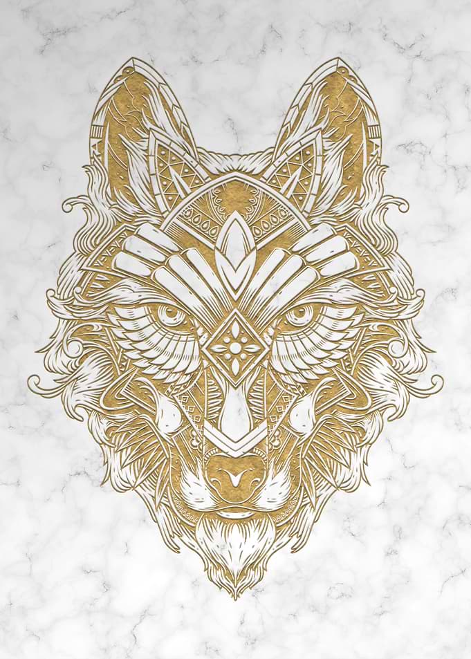 Golden Wolf White Marble