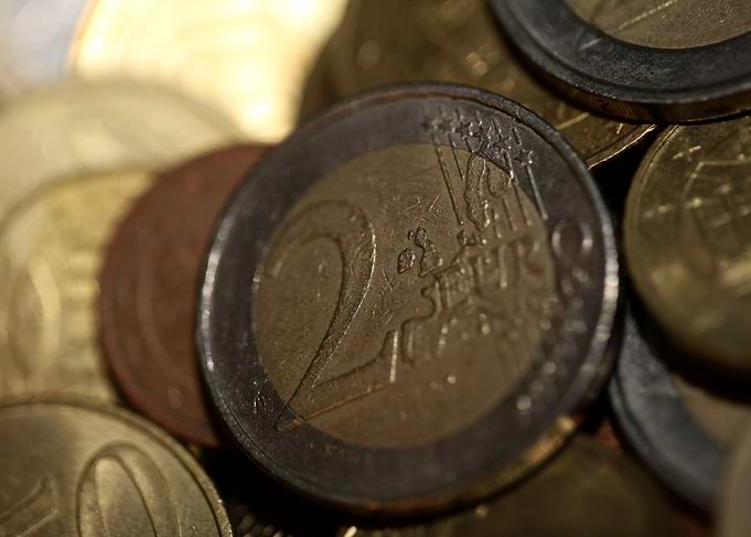 Euro metal coins close up
