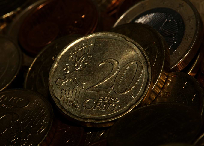 Euro metal coins close up