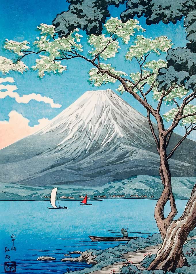 Ukiyo e Fuji Lake Yamanaka