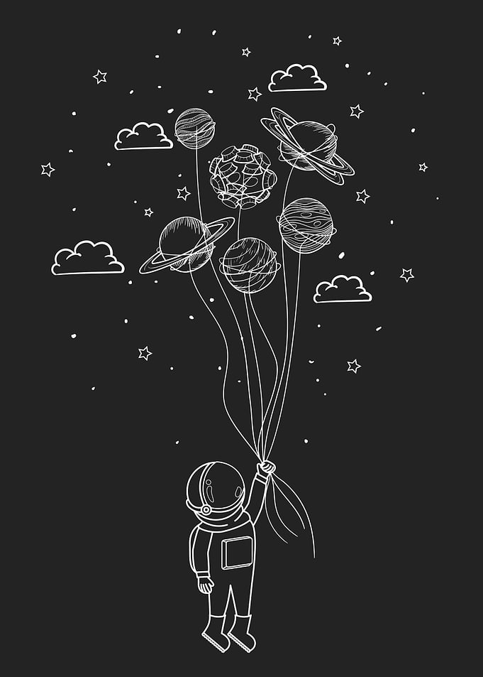 Astronaut with planets
