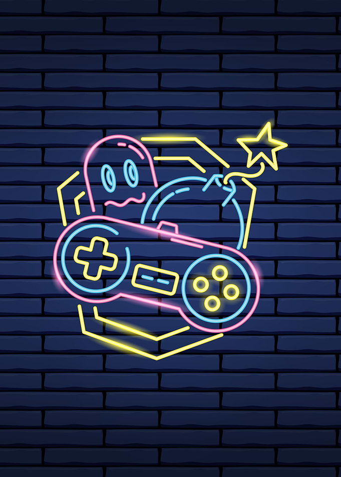video games in neon