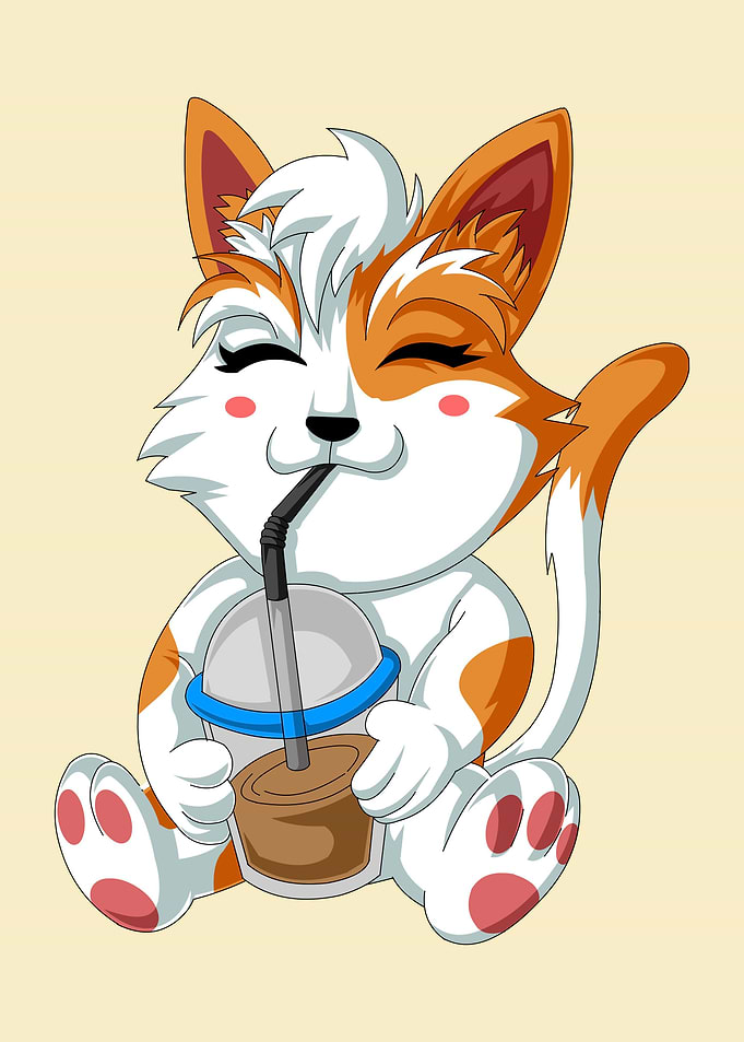 cat drinking boba tea