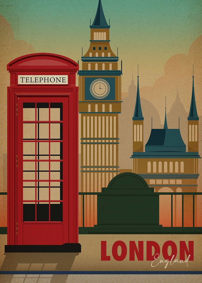 Vintage London England Art