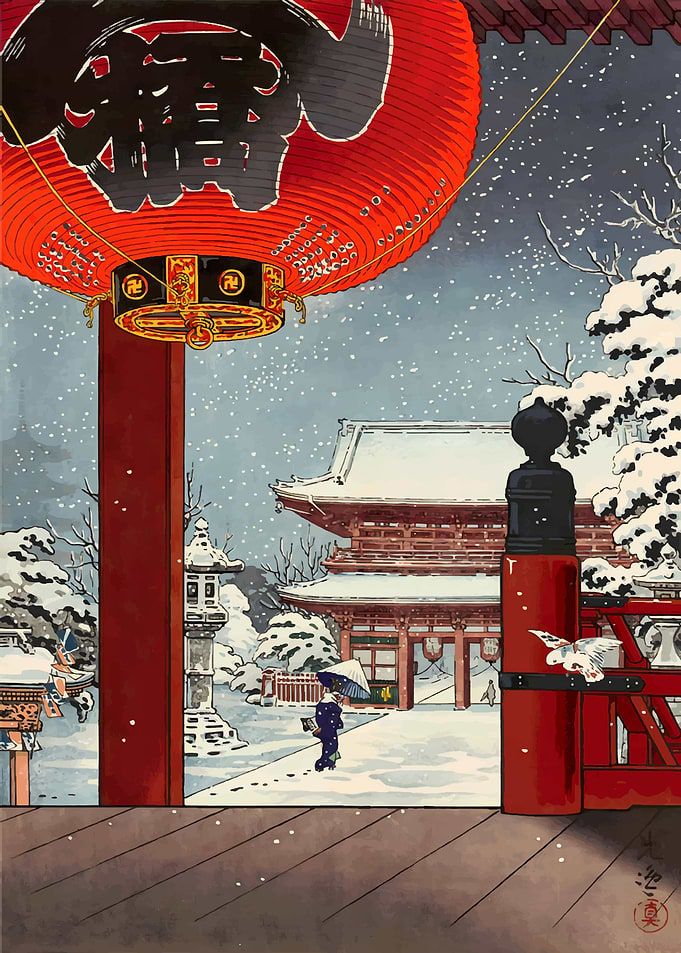 ukiyo e a winter snow day