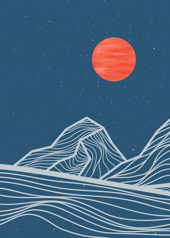 Mountain desert line art