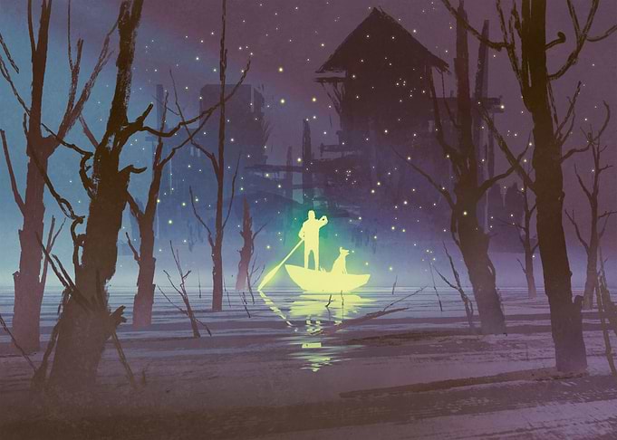 Glowing man and dog