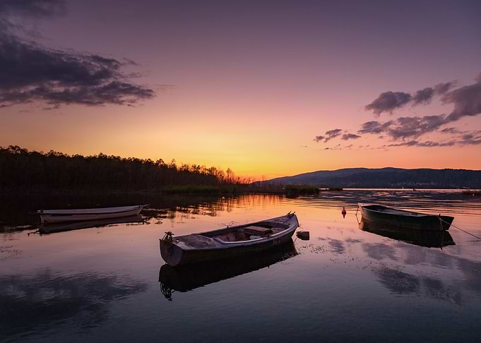 Sunset, reflection on lake