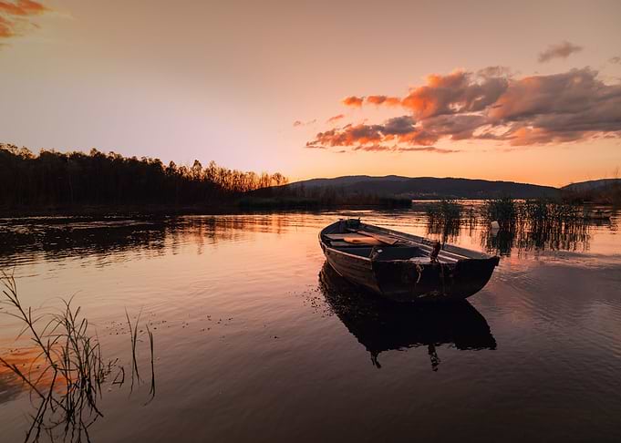 Sunset, reflection on lake