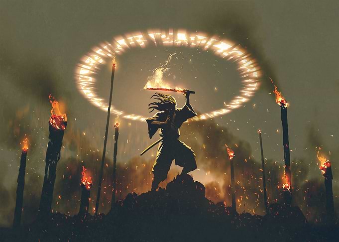 samurai with fire sword