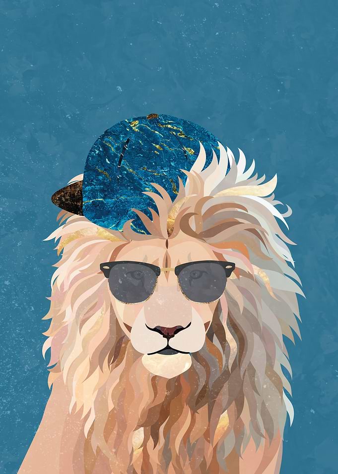 Blue Skateboarder Lion