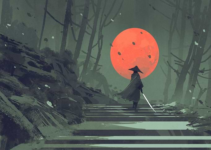 Samurai on stairway