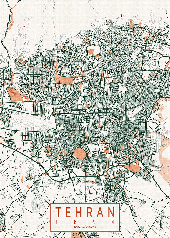 Tehran City Map Bohemian