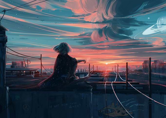 Anime scenery girl