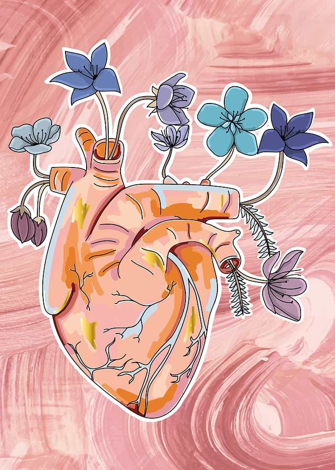 Floral heart line art