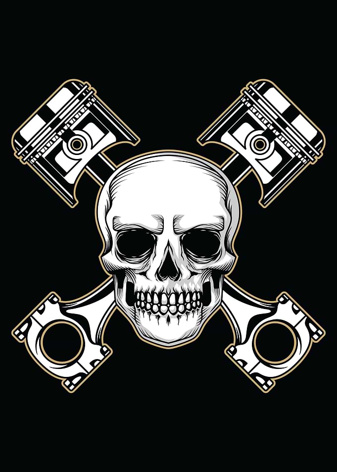 Skull crossed piston