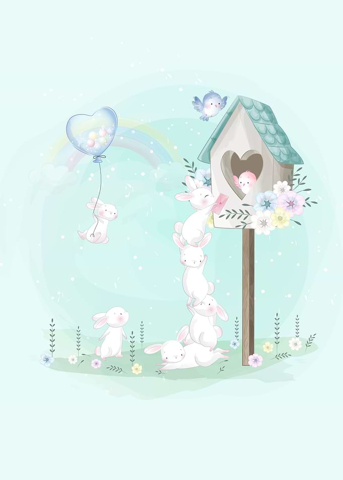 Cute Bunny With Bird