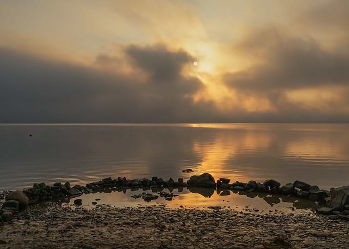 Summer sunrise, lake, view