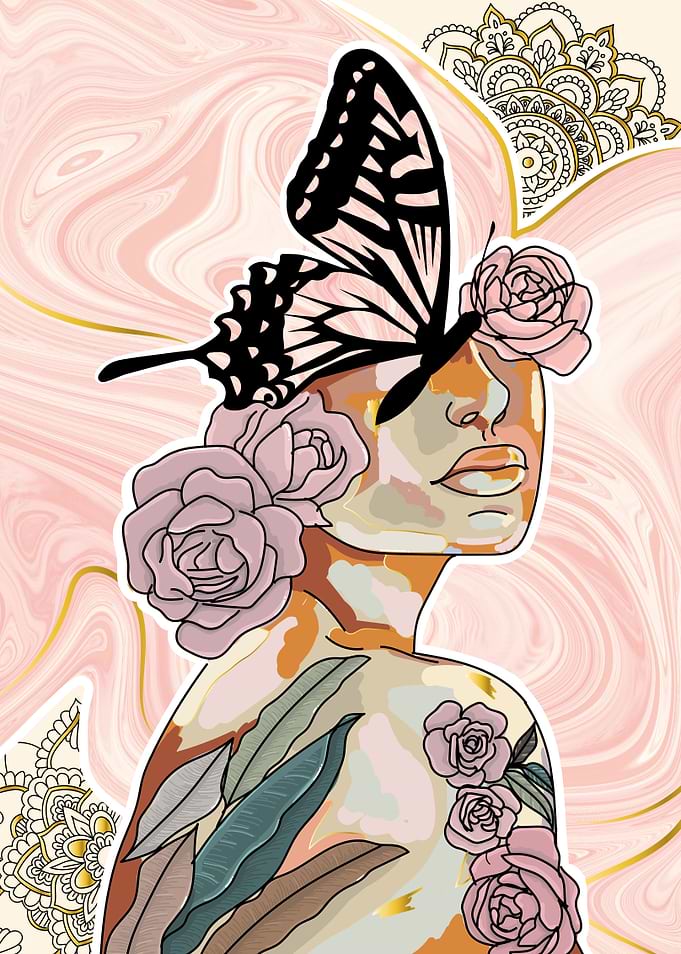 Fantasy woman art flowers