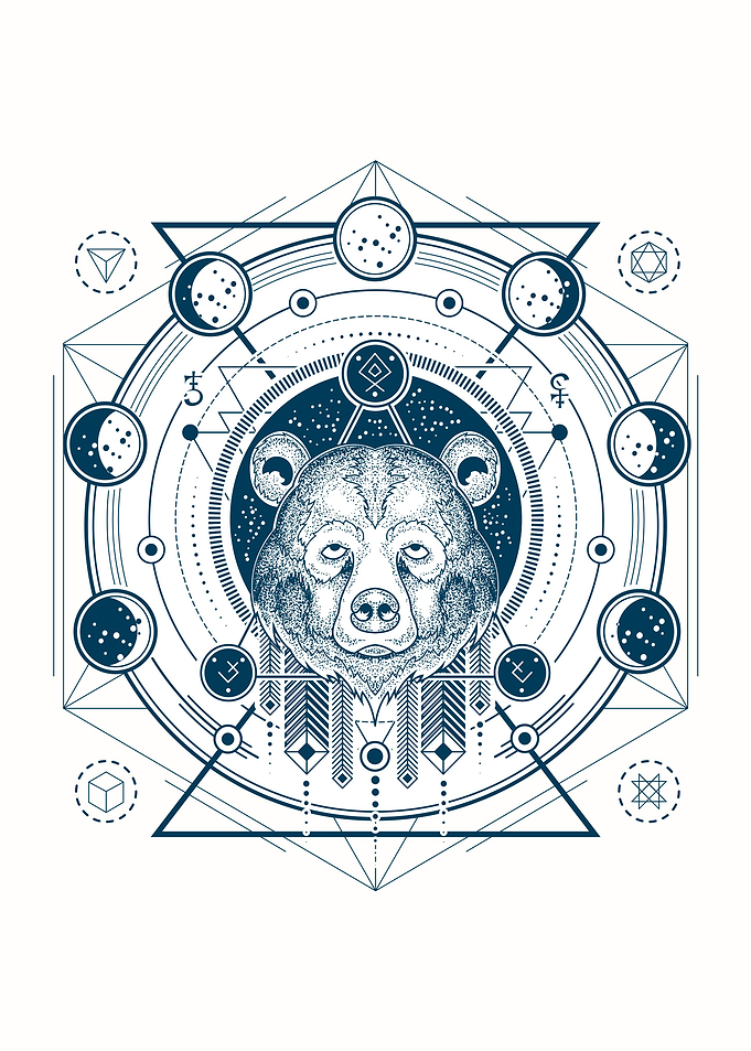 bear head and moon