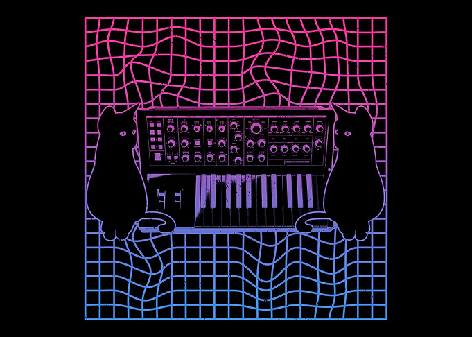 Vaporwave Synthesizer Cat