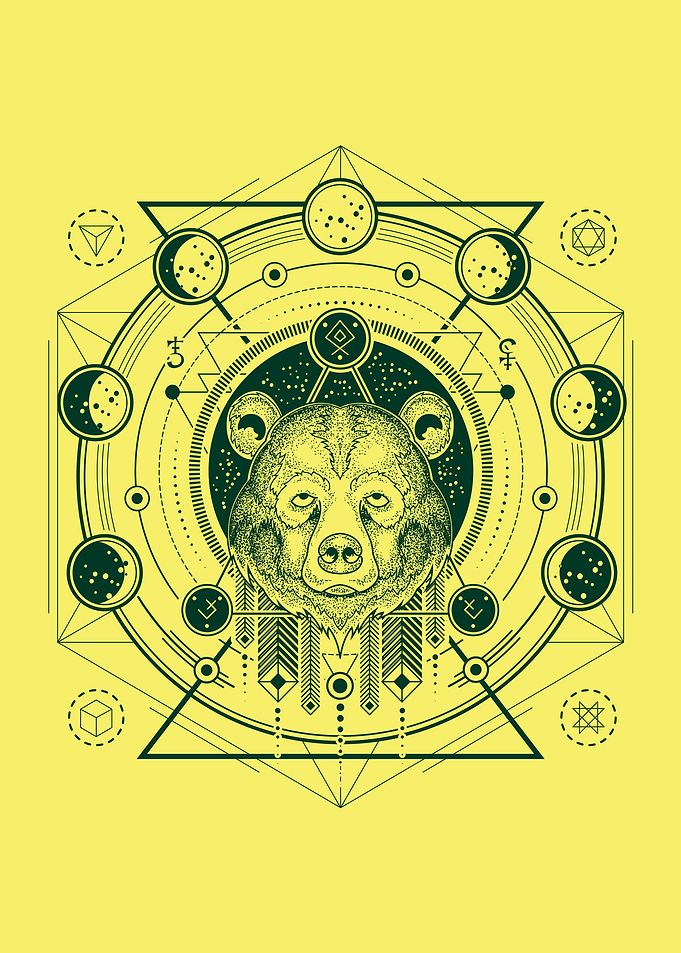bear head and moon