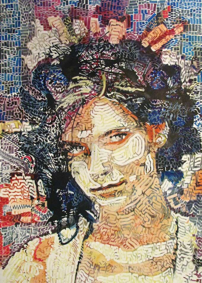 Calligraphy girl portrait