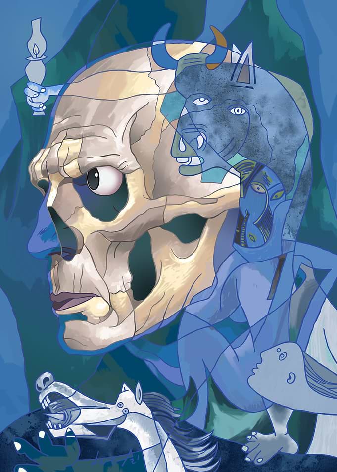 Picasso skull in blue