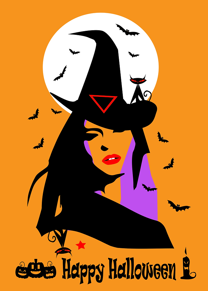 Sexy witch with black cats