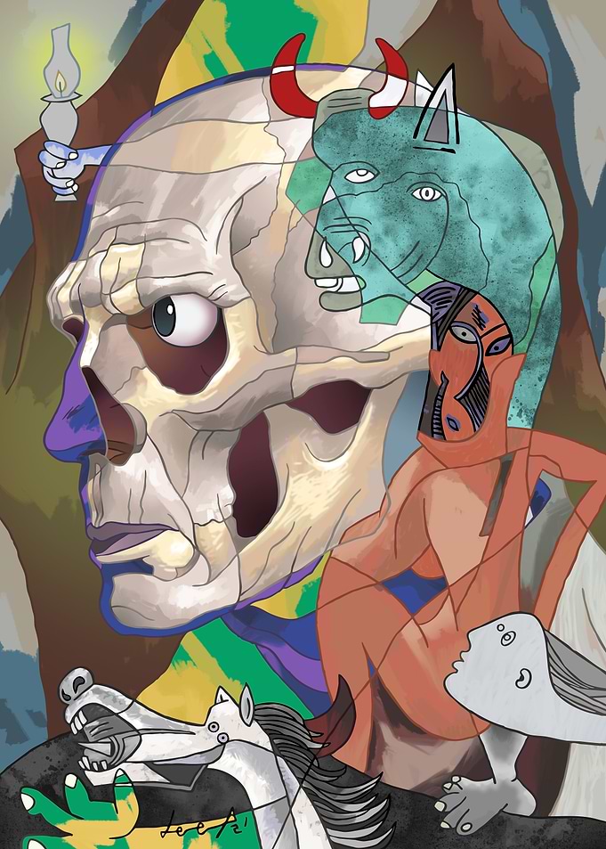Picasso skull in colours