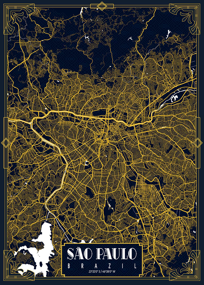 Sao Paulo City Map Gold