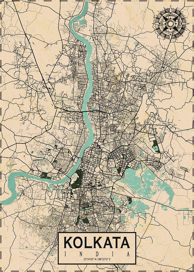 Kolkata City Map Vintage