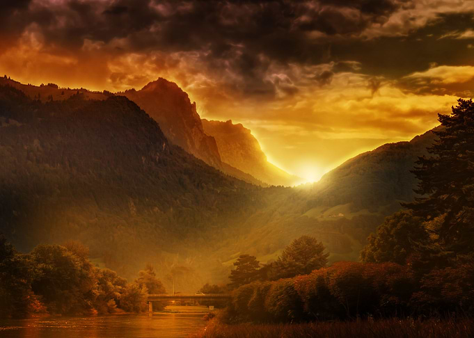 Sunset on a valley