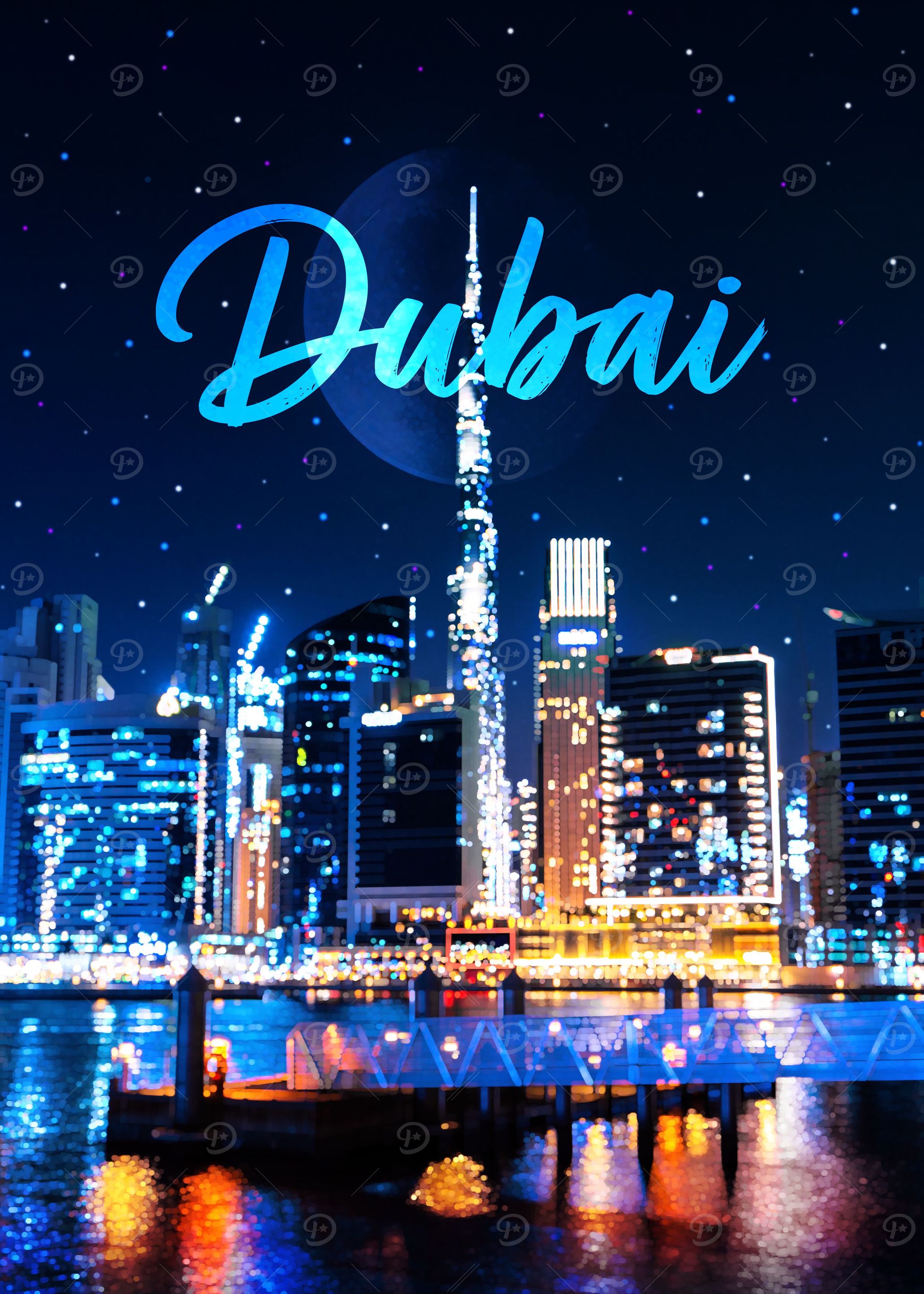 Dubai Pier Night Moon