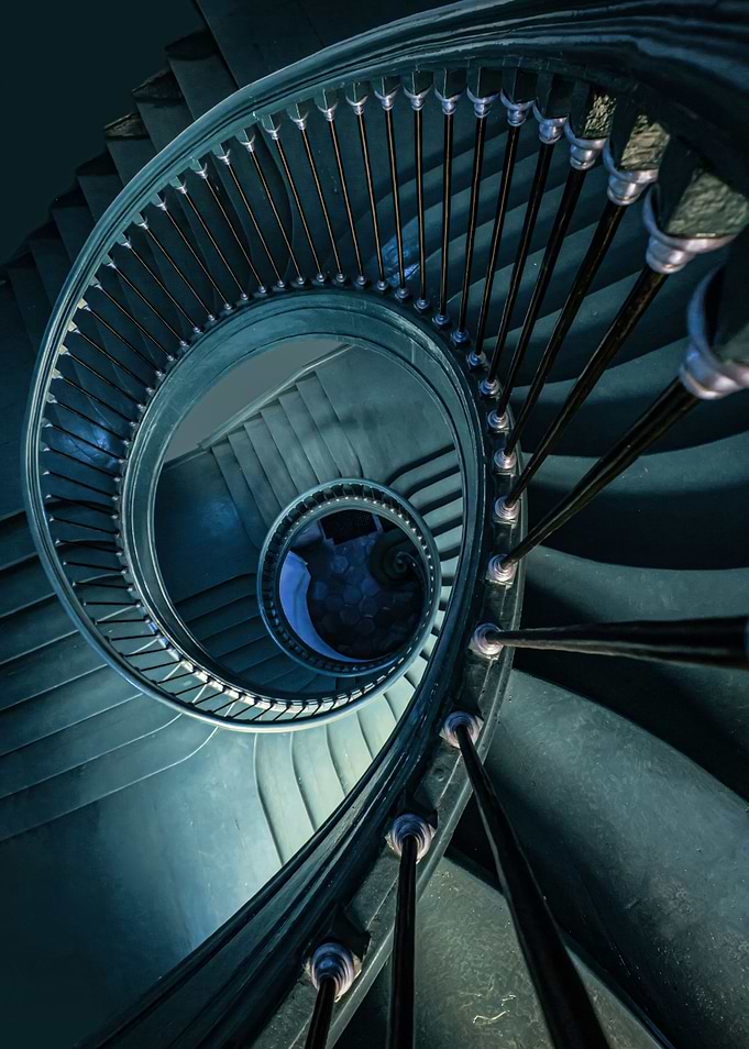 Blue spiral staircase